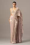 Buy_Namrata Joshipura_Blush Chiffon Beads Sweetheart Neck Pink Pre-draped Saree With Blouse _at_Aza_Fashions