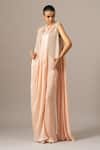 Buy_Namrata Joshipura_Peach Beads Round Neck Pre-draped Saree With Blouse _at_Aza_Fashions