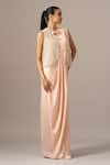 Namrata Joshipura_Peach Beads Round Neck Pre-draped Saree With Blouse _Online_at_Aza_Fashions