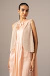 Shop_Namrata Joshipura_Peach Beads Round Neck Pre-draped Saree With Blouse _Online_at_Aza_Fashions