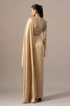 Shop_Namrata Joshipura_Beige Georgette, Satin Feathers Round Rose Garden Pre-draped Saree With Blouse _at_Aza_Fashions