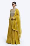 Onaya_Mustard Organza Mirrors V-neck Embroidered Anarkali With Dupatta _Online_at_Aza_Fashions