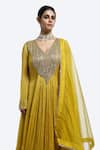Shop_Onaya_Mustard Organza Mirrors V-neck Embroidered Anarkali With Dupatta _Online_at_Aza_Fashions