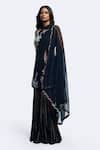 Onaya_Black Georgette Embroidery, Cut Work Round Neck Straight Kurta Sharara Set _Online_at_Aza_Fashions