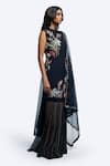 Shop_Onaya_Black Georgette Embroidery, Cut Work Round Neck Straight Kurta Sharara Set _at_Aza_Fashions