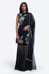Buy_Onaya_Black Georgette Embroidery, Cut Work Round Neck Straight Kurta Sharara Set _at_Aza_Fashions