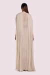 Shop_Onaya_Off White Georgette Cut Work, Sequins Gathered Jacket And Pre-draped Saree Set _at_Aza_Fashions