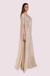 Onaya_Off White Georgette Cut Work, Sequins Gathered Jacket And Pre-draped Saree Set _Online_at_Aza_Fashions