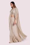 Buy_Onaya_Off White Georgette Cut Work, Sequins Gathered Jacket And Pre-draped Saree Set _Online_at_Aza_Fashions