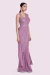 Onaya_Lilac Lycra, Net Stones V-neck Pre-draped Saree And Embellished Blouse Set _Online_at_Aza_Fashions