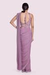 Shop_Onaya_Lilac Lycra, Net Stones V-neck Pre-draped Saree And Embellished Blouse Set _at_Aza_Fashions