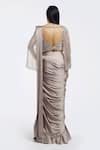 Shop_Onaya_Beige Satin Sequins, Beads V-neck Pre-draped Saree And Embellished Blouse Set _at_Aza_Fashions