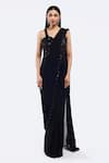 Buy_Onaya_Black Lycra Sequins, Beads Asymmetric Embellished Saree Gown _at_Aza_Fashions