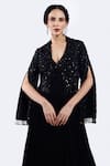 Shop_Onaya_Black Georgette Beads, Piping V-neck Embellished Gown And Jacket Set _Online_at_Aza_Fashions