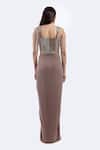 Shop_Onaya_Beige Lycra, Net Sequins, Beads Sweetheart Neck Embellished Gown _at_Aza_Fashions