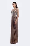 Onaya_Beige Lycra, Net Sequins, Beads Sweetheart Neck Embellished Gown _Online_at_Aza_Fashions