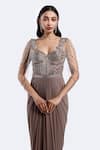 Shop_Onaya_Beige Lycra, Net Sequins, Beads Sweetheart Neck Embellished Gown _Online_at_Aza_Fashions