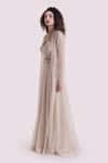 Onaya_Off White Georgette, Organza Sequins, Pearls, Cut Embroidered Jacket And Skirt Set _Online_at_Aza_Fashions