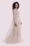 Buy_Onaya_Off White Georgette, Organza Sequins, Pearls, Cut Embroidered Jacket And Skirt Set _Online_at_Aza_Fashions