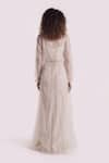 Shop_Onaya_Off White Georgette, Organza Sequins, Pearls, Cut Embroidered Jacket And Skirt Set _at_Aza_Fashions