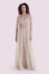 Buy_Onaya_Off White Georgette, Organza Sequins, Pearls, Cut Embroidered Jacket And Skirt Set _at_Aza_Fashions