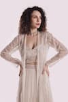 Shop_Onaya_Off White Georgette, Organza Sequins, Pearls, Cut Embroidered Jacket And Skirt Set _Online_at_Aza_Fashions
