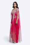 Onaya_Pink Silk Embroidery, Zari Round , Open Cape And Skirt Set _Online_at_Aza_Fashions