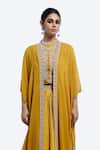 Shop_Onaya_Mustard Silk Zari, Embroidery High , Round Ombre Cape And Skirt Set _Online_at_Aza_Fashions