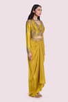 Buy_Onaya_Yellow Crepe, Silk Embroidery, Cut Work, Pearls, Sequins Jacket And Skirt Set _Online_at_Aza_Fashions