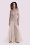Buy_Onaya_Off White Organza, Net Embroidery Round Neck, Jacket And Wide Legged Pant Set _at_Aza_Fashions