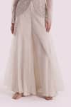 Buy_Onaya_Off White Organza, Net Embroidery Round Neck, Jacket And Wide Legged Pant Set _Online_at_Aza_Fashions