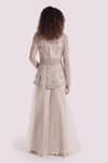 Shop_Onaya_Off White Organza, Net Embroidery Round Neck, Jacket And Wide Legged Pant Set _at_Aza_Fashions