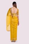 Shop_Onaya_Yellow Organza Sequins, Embroidery Round Neck Saree And Blouse Set _at_Aza_Fashions