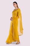 Onaya_Yellow Organza Sequins, Embroidery Round Neck Saree And Blouse Set _Online_at_Aza_Fashions