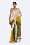 Buy_Onaya_Green Organza Gota Patti, Sequins Plunge Neck Saree And Embellished Blouse Set _at_Aza_Fashions