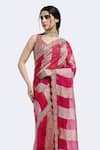 Shop_Onaya_Pink Tissue Embroidery, Sequins Round Color Block Saree And Embellished Blouse Set _Online_at_Aza_Fashions
