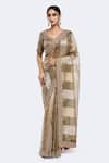 Buy_Onaya_Green Tissue Embroidery, Sequins Color Block Saree And Embellished Blouse Set _at_Aza_Fashions