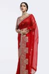 Shop_Onaya_Red Organza Embroidery, Sequins V-neck Embellished Saree And Blouse Set _Online_at_Aza_Fashions