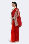 Onaya_Red Organza Sequins Sweetheart , Round Embellished Jacket And Saree Set _Online_at_Aza_Fashions