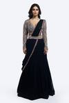 Buy Onaya Black Georgette Sequins, Pre-draped Lehenga Saree And Embellished Blouse Set at Aza Fashions Buy_Onaya_Black Georgette Sequins, Pre-draped Lehenga Saree And Embellished Blouse Set_at_Aza_Fashions