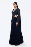 Onaya_Navy Georgette Sequins V-neck Pre-draped Lehenga Saree And Embellished Blouse Set _Online_at_Aza_Fashions