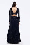 Shop_Onaya_Navy Georgette Sequins V-neck Pre-draped Lehenga Saree And Embellished Blouse Set _at_Aza_Fashions
