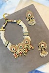 Prestones_Multi Color Pearls, Stones Motif Necklace Set _Online_at_Aza_Fashions