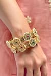 Buy_Prestones_Multi Color Gemstones, Pearls Gold Finish Temple Bangle Set _at_Aza_Fashions