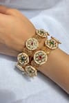 Buy_Prestones_Multi Color Gemstones, Pearls Gold Finish Temple Bangle Set _Online_at_Aza_Fashions