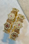 Shop_Prestones_Multi Color Gemstones, Pearls Gold Finish Temple Bangle Set _at_Aza_Fashions