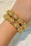 Shop_Prestones_Gold Plated Finish Carved Temple Bangle Set _at_Aza_Fashions
