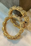 Buy_Prestones_Gold Plated Finish Carved Temple Bangle Set _at_Aza_Fashions
