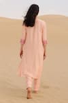 Shop_Samatvam By Anjali Bhaskar_Pink Chanderi Embroidery, Tassels Split V-neck Rangrez Kurta Set _at_Aza_Fashions
