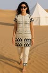 Buy_Samatvam By Anjali Bhaskar_Ivory Chanderi Embroidery Round Neck Safar Kurta With Pant _at_Aza_Fashions